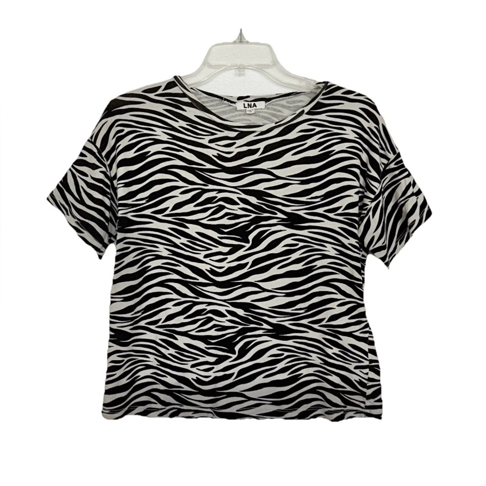 LNA Zebra Print Cropped Drop-Shoulder Tee XS Animal Stripe Boxy T-Shirt